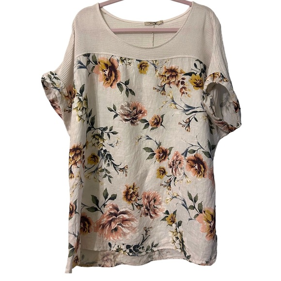 Lungo L’Arno women’s floral linen top size 2X - Picture 1 of 8
